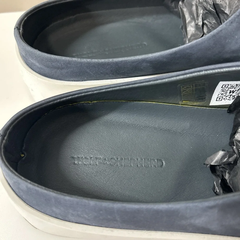 Wolf & Shepherd Shoes Mens 7.5 Women's 9 Cruise Mule Slip On Navy White